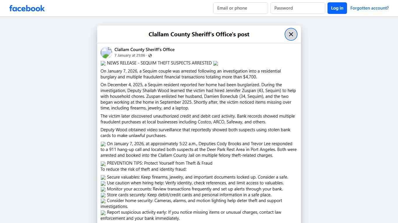 🚨 NEWS RELEASE - SEQUIM... - Clallam County Sheriff's Office Facebook