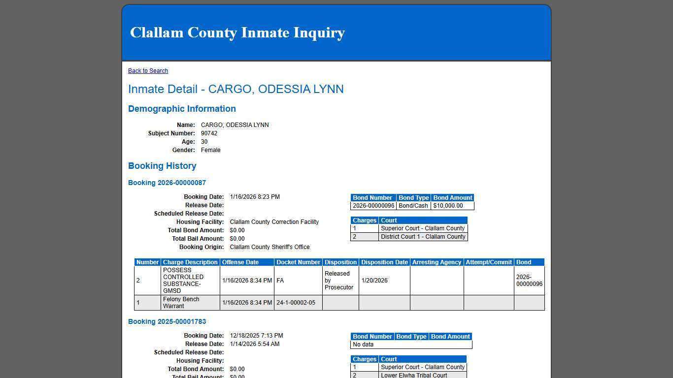Inmate Detail - CARGO, ODESSIA LYNN