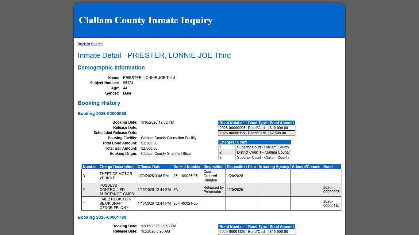 Inmate Detail - PRIESTER, LONNIE JOE Third