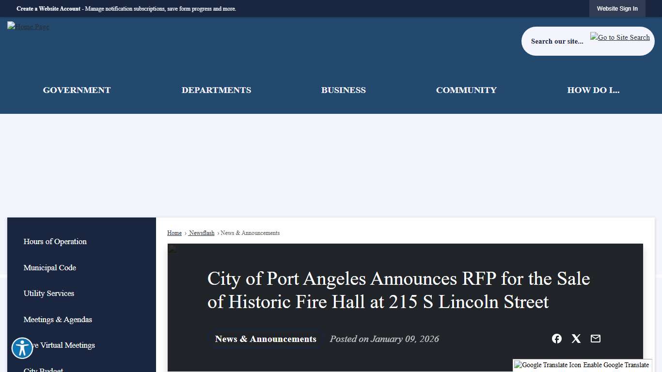 City of Port Angeles Announces RFP for the Sale of Historic Fire Hall at 215 S Lincoln Street • Port Angeles, WA